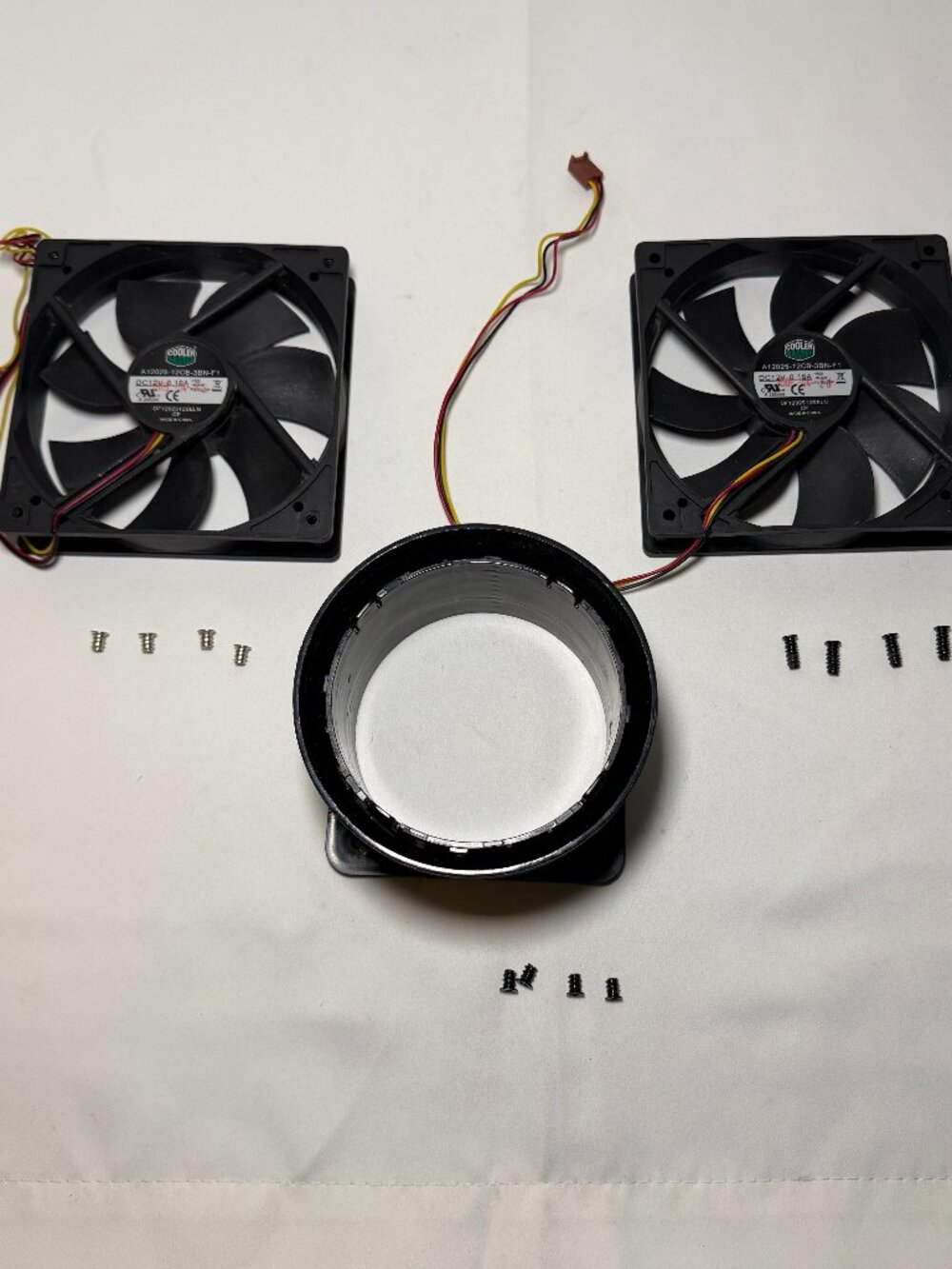 Lot of 2 Cooler Master A12025-12CB-3BN-F1 Fans & CPU Duct Shroud Tested Working